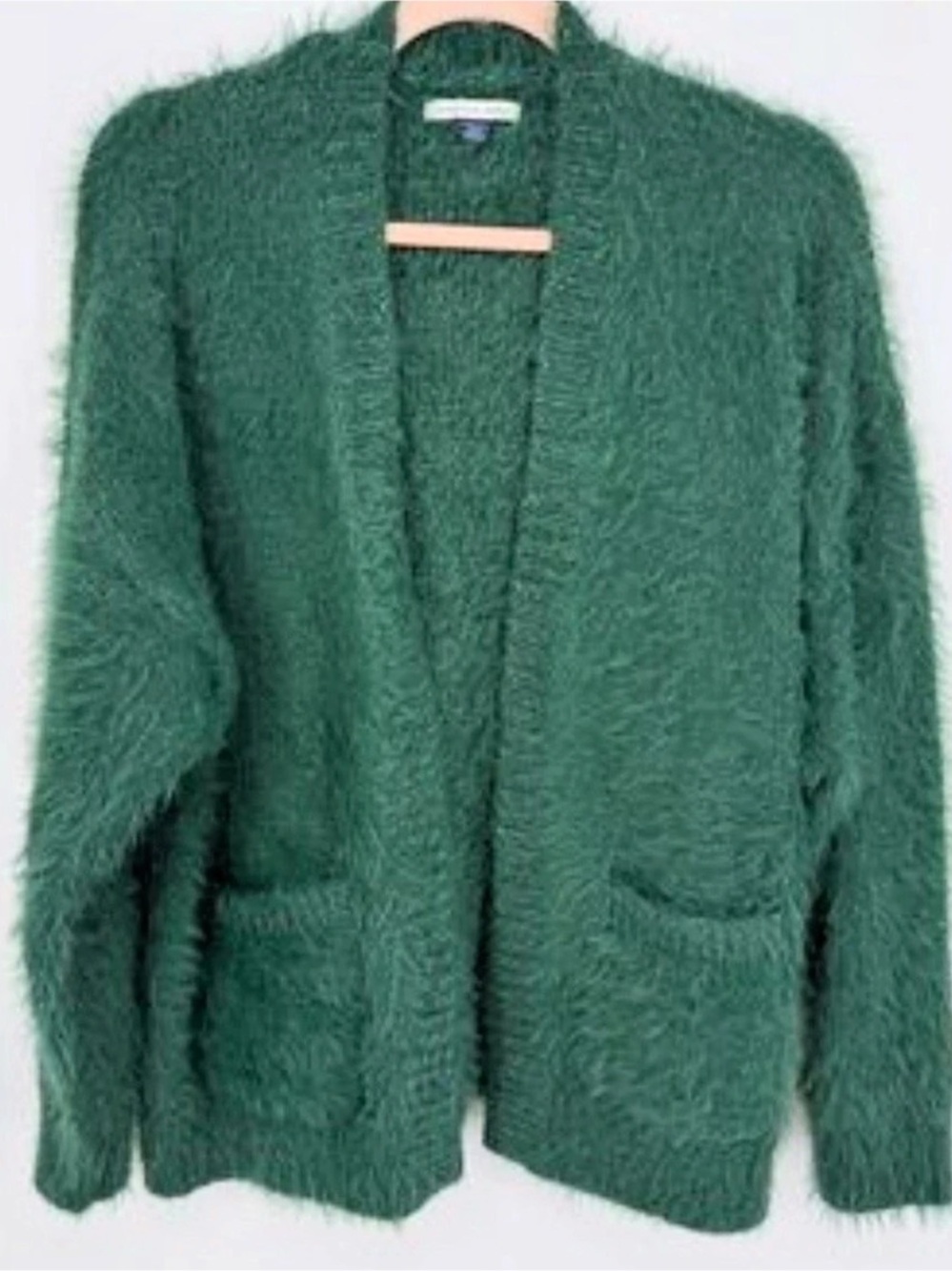 American Eagle Fuzzy Knit Cardigan in Green Size Medium